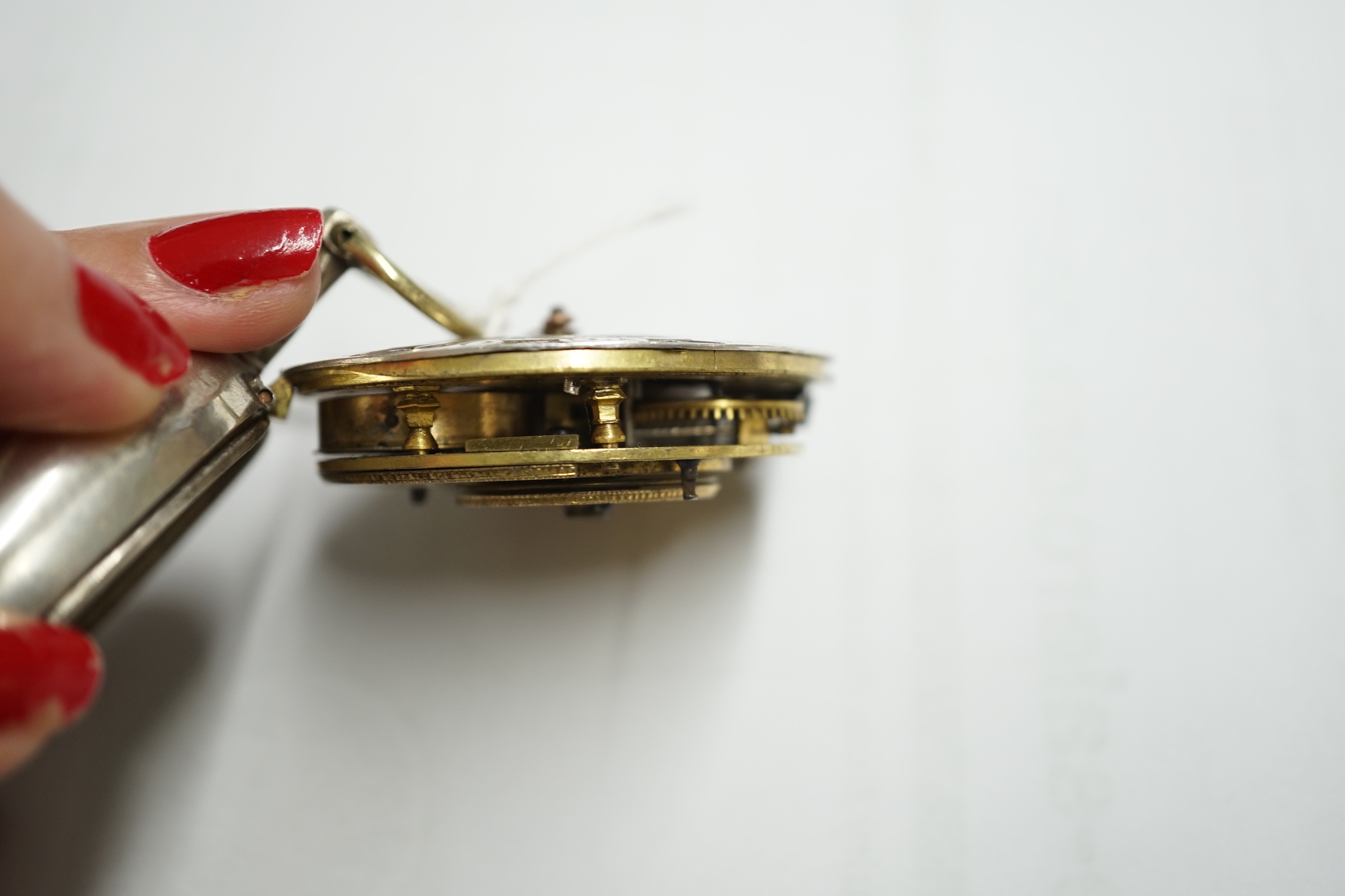 A 19th century base metal pair cased keywind verge pocket watch by George Prior, for the Turkish market, case diameter 62mm.